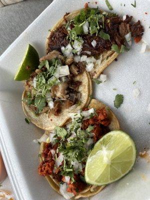 Chorizo, Carnitas, & Barbacoa Tacos