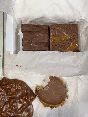 Pralines, Milk Chocolate and Chocolate Carmel fudge