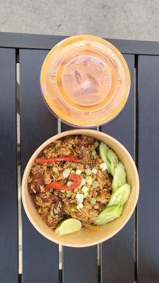 Crispy Pork Tom Yum Fried Rice Thai Iced Tea (Cha Yen) LARGE