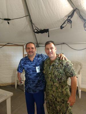 Dr. Abbott working with a Costa Rican physician in July 2019 during Operation Enduring Promise.