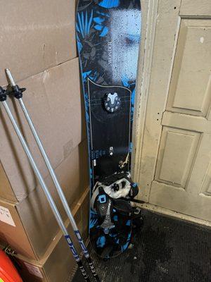 Very old bindings attached to a demo board