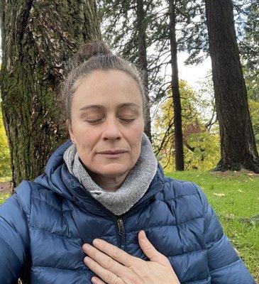 Dr. Linden forest baths on Mount Tabor, infusing herself with tree energy and bringing this Wood element energy to her clients.