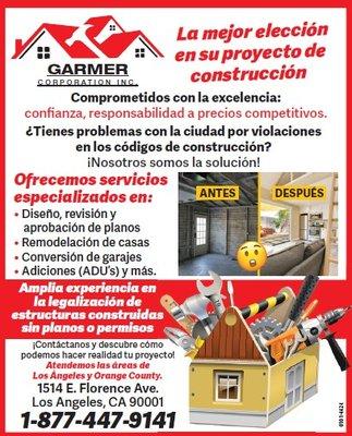 Garmer Corporation Inc- Servicios Profesionales de Remodelación y Construcción.