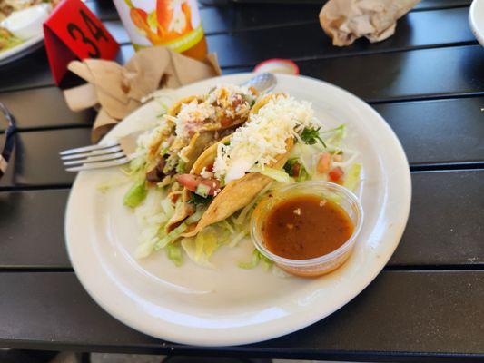 Steak tacos quest cheese, habanero sauce