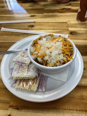 Yummy chili with cheese and onions