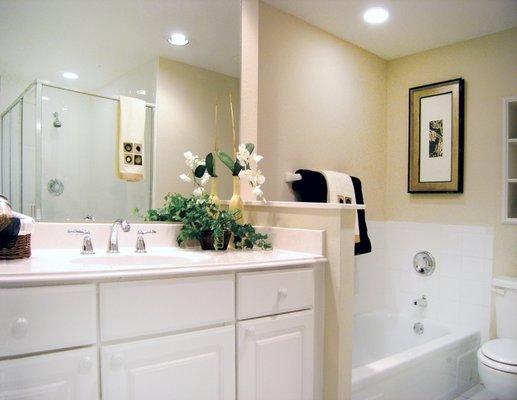 Elegant bathrooms with soaking tubs and walk-in showers