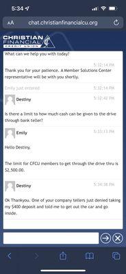 Chat with agent: my question of why my money ($400) wasn't taken at drive thru