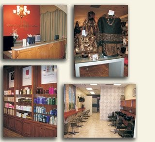 salon front desk, boutique and chemical and shampoo lounge