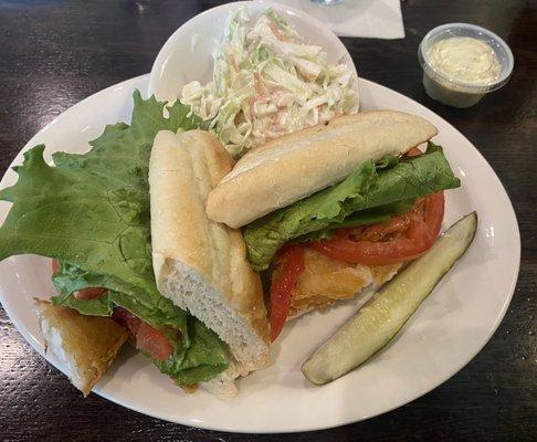 Fish sandwich with side of Cole slaw