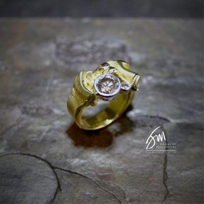 Custom Gold and diamond "Crinkle" ring.