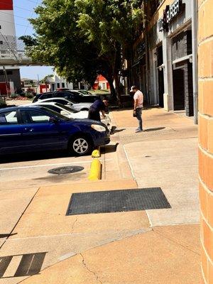 Employees cleaning there cars instead of making orders and cleaning restaurant! Poor customer service, store front windows extremely dirty