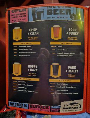 Beer pairings menu