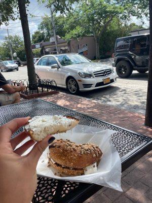 Sunflower bagel with cream cheese