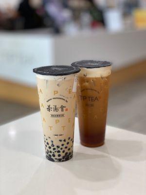 L: B2. Boba milk tea | R: C.8 Winter Melon Tie Guan Yin Tea