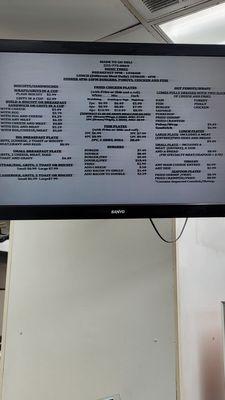 The menu easy to read screen with all the stuff and services offered and the times