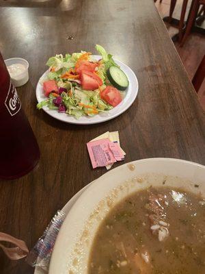 Side salad from a bag and Gumbo we returned