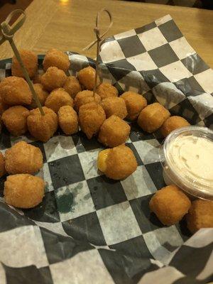 Cheddar balls. The horsey sauce was good.