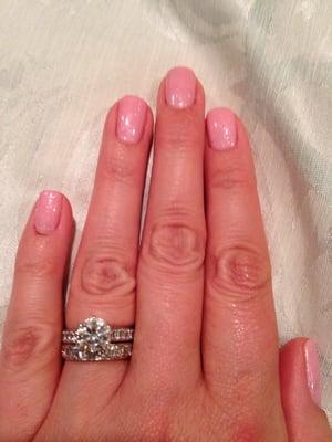 Jenny's gel mani looks clean and is perfectly shaped and painted.