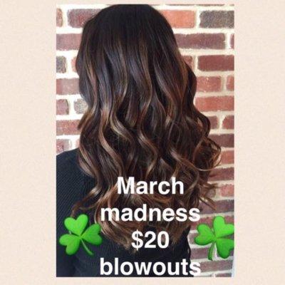 Prima is celebrating St. Patty's Day all month long!  We are offering $20 blow outs w/Carina through the end of March.