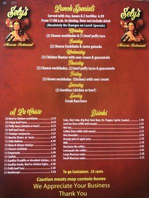 Daily Specials/Al la Carte/Drinks