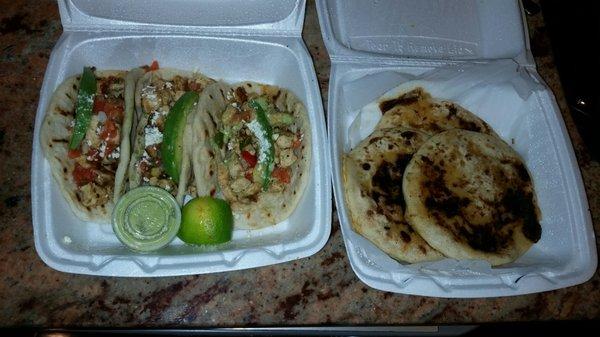 Pretty good chicken tacos and pupusas.