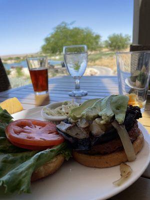 Vegan burger with portobello mushroom and avocado