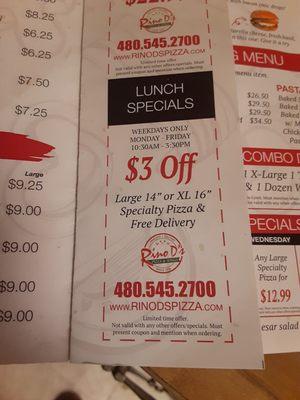 Lunch special coupon.