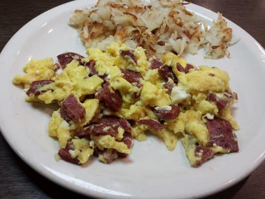 Salami And Eggs with Hash Browns