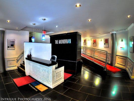 The front desk and lobby area of The Mondrian Apartments in Washington DC