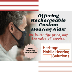 We offer custom rechargeable hearing aids!  No need to worry about your mask/  We offer 24 month same as cash financing!