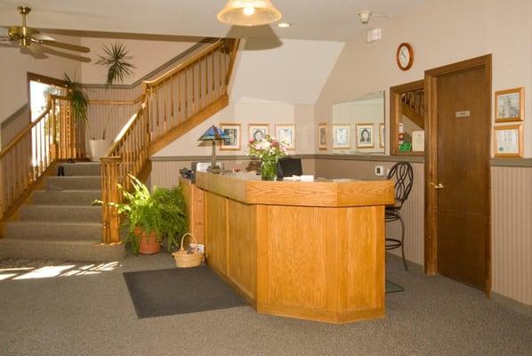 We have a welcoming, rustic styled lobby where the continental breakfast is served daily.