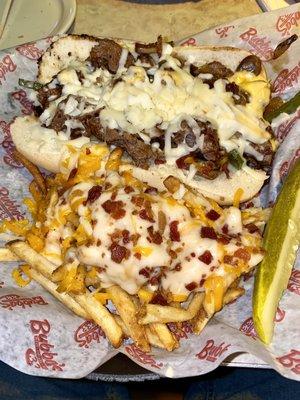 Philly Cheesesteak sandwich w loaded fries...