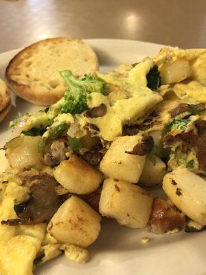 Sausage and mushroom scramble with added broccoli