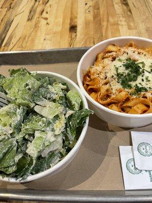 Pasta and. Large Caesar Salad.