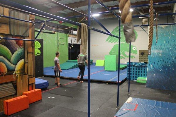 Run, jump, climb, and swing in our indoor parkour park!