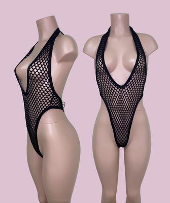 Posh One Piece in Black Fishnet