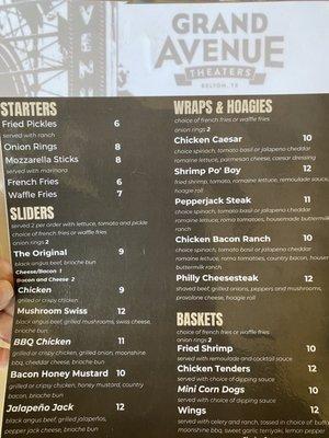 Current menu prices as of 1/8/23