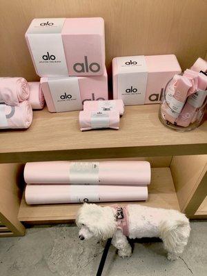 Alo Yoga stuff: yoga mat, towel and wraps in pink, Fendi's fav color