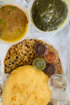 Dal Daal Makhani, Saag, Alu Aaloo Paratha, Chola Bhatura