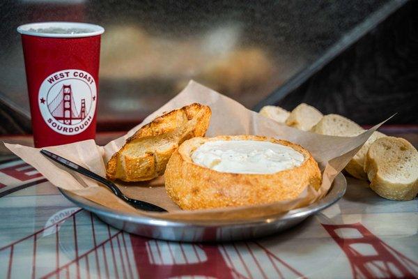 Clam Chowder in a bread bowl.