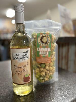 Caramel Apple wine and caramel apple popcorn - yes, please.