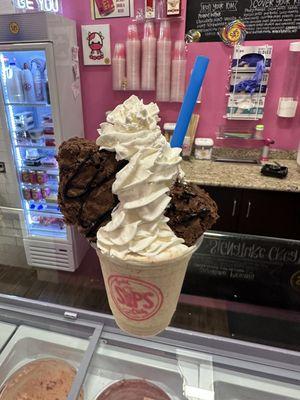 Butter Crunch Shake with brownie and whipped cream