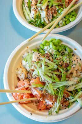 hawaii style with salmon - add the crunchy garlic pieces!