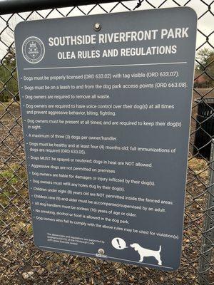 Southside Riverfront Dog Park rules