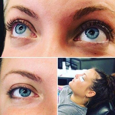 Lash Lift before and after. We use Sugar Lash Pro products with a cream base to avoid seeping into the eye! Came out great!