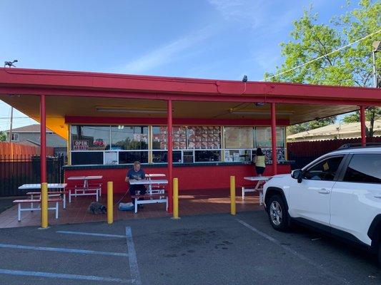 Old style drive in burger joint in the downtown area