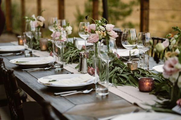 Rented table, plates, glasses, silverware