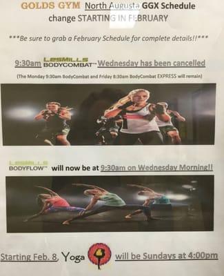 Class Schedule for February