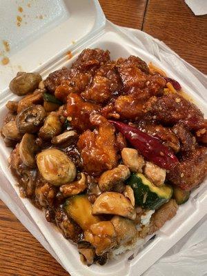 Mushroom chicken and spicy orange chicken