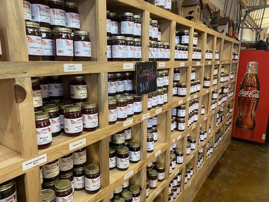 Lots of canned food in the farm store